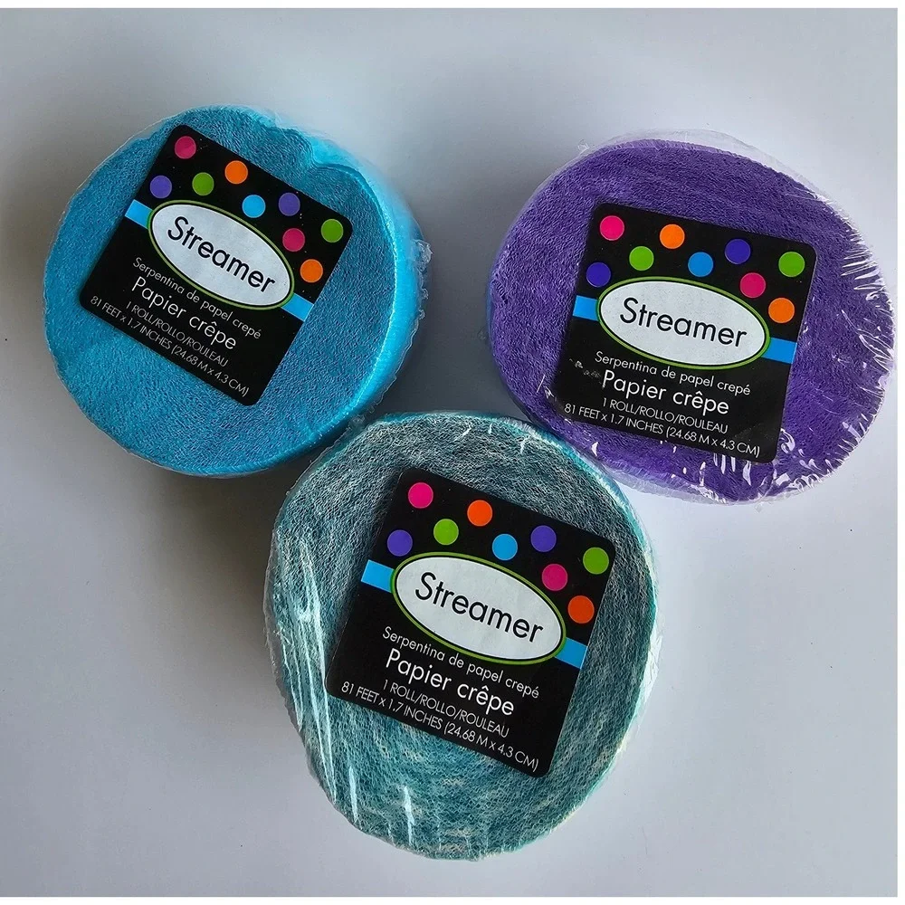Crepe Paper Streamers 3 Pack Purple Blue Teal Chevron Party Decorations 81ft